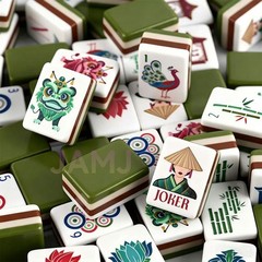 4-Layer Acrylic Mahjong Set 160Pcs Olive Green Chinese Carved American Mahjong