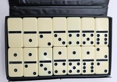 Vintage Double Six Dominoes Set of 28 Travel Size Black Vinyl Case Instructions