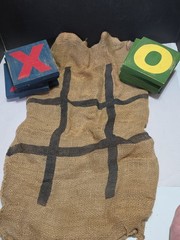 Large 10 Piece Premium Solid Wooden Tic Tac Toe Travel Sack Game 5.5″ X O Cabin
