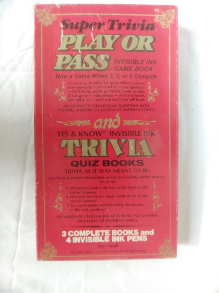 Super Trivia Pass or Play Game Invisible Ink Game Book Yes To Know