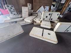 Vintage Double Six Dominoes Set of 28. Hand Made. Well Used. Wood 5.5×2.75x.75