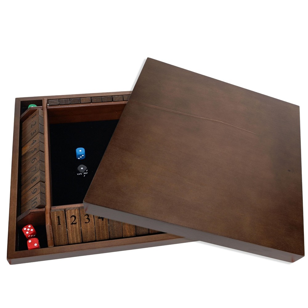 WE Games 4 Player Shut The Box(TM) Dice Game with Lid, Natural Wood, Large