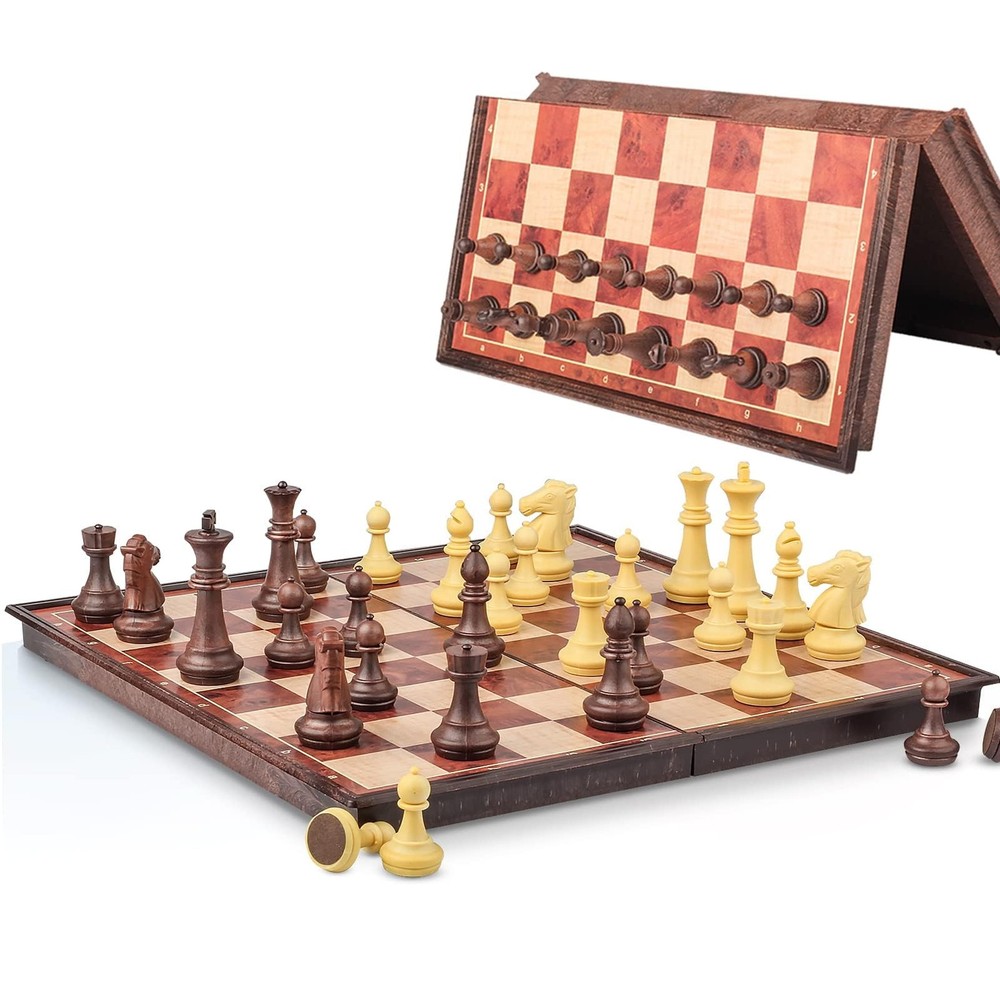 8Inch Mini Magnetic Travel Chess Set, Walnut-Style – Small Portable Pocket F