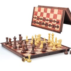 8Inch Mini Magnetic Travel Chess Set, Walnut-Style – Small Portable Pocket F