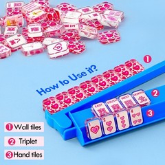 4 Pack Acrylic Mahjong Racks with Pushers Combo, All-in-One Tile Pushers, Blue