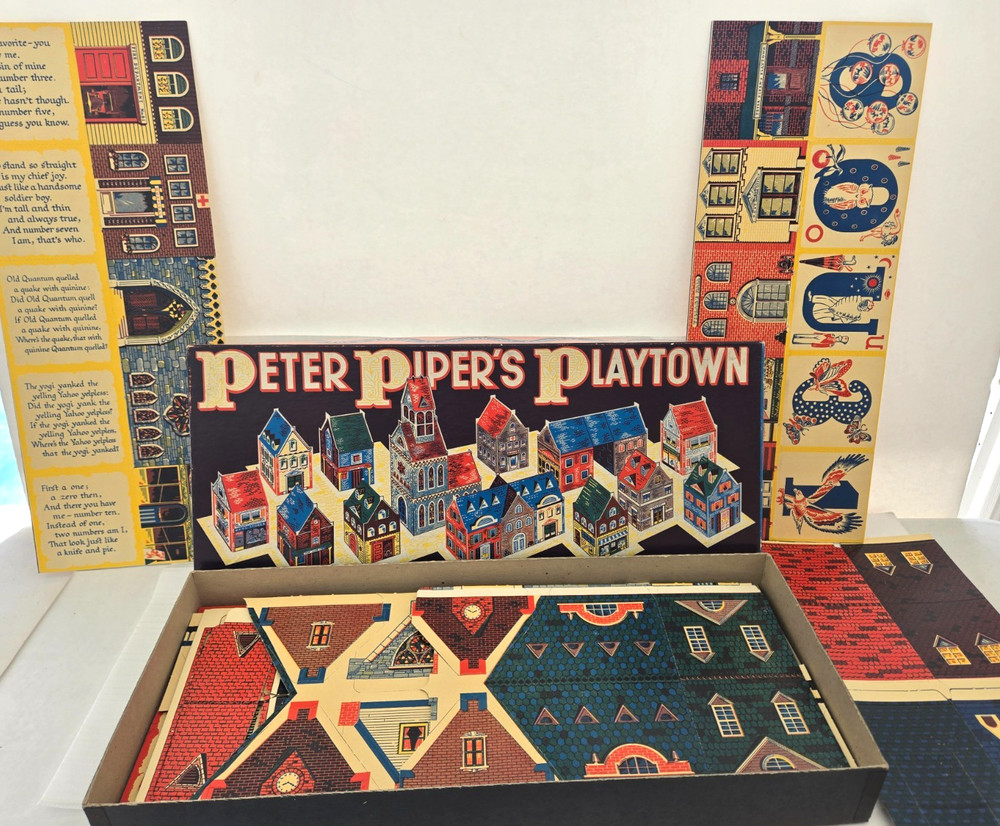 1950s Peter Piper’s Playtown Buildable Cardboard Town,COMPLETE VINTAGE,EXCELLENT