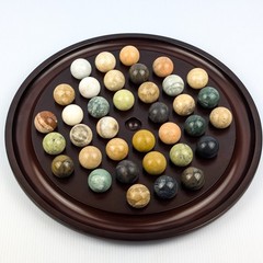 1994 Bombay Company 13.5” Marble Solitaire Wooden Game Board 36 Stone Marbles