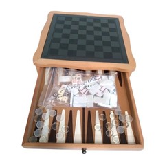 6 Game Combination Set Black Glass Board With Nice Solid Wood Holding Box 14×14