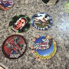 Vintage Pogs Lot Various 1990s Power Rangers, chuck norris Micheal Jordan Tube
