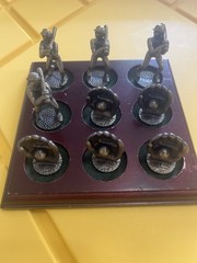Tic Tac Toe Pewter Baseball Player Figurine Miniature Game Collectible Gift