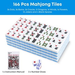 Mahjong Tile Set 166 pcs 1.2″ Tiles 3 Dices 1 Instruction Blue