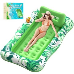 Pool Float 76 x48 XL Inflatable Tanning Lounger Pillow Green Nenrsl Led Floats