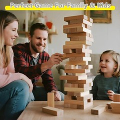 Giant Tumbling Tower Game，57Pcs Wooden Block Stacking Game （Over 4.2FT），Class…