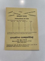 Vintage 3 Binary Dice Game Creative Computing 1 0 Made In USA Rare NOS CPU 80’s