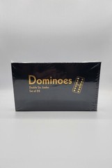 Dominoes Double Six Jumbo Set of 28 Black title w/White Dots (US Seller)