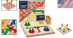 Classic 2-in-1 Wooden Snakes and Ladders & Ludo Game for Family Fun – 11.3 in