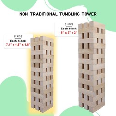 Giant Tumbling Tower Game 51pcs Wooden Blocks Stacking Up to 5.5 Feet – Fun
