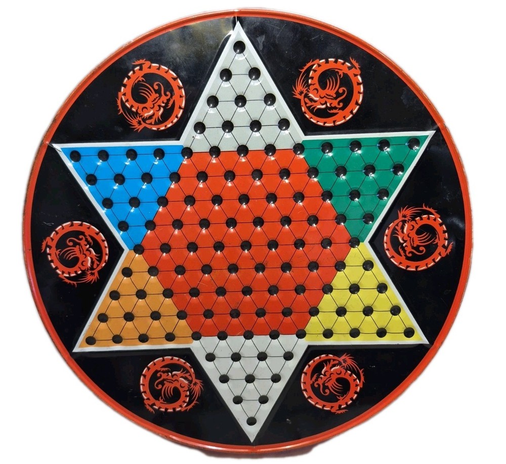 Vintage Ohio Art Chinese Checkers 2 In 1 Metal Game Round Tin Glass Marbles