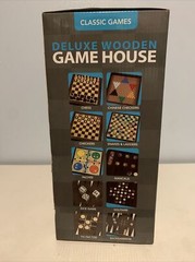 Deluxe Wooden Game House (10 Games) chess checker pachisi dice solitaire & more