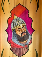 UKRAINE Ooak BACKGAMMON Wood Carved Board Set Bas Relief Knight Woman w/ Arrow