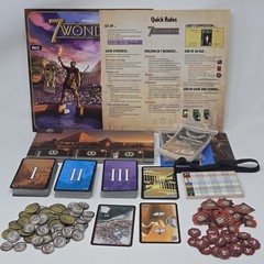 7 Wonders Board Game Repos Production 2010 Complete + Sleeves & Travel Band