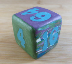 Jena’s Handmade Backgammon Doubling Cube Unique OAK Purple Blue Green #403