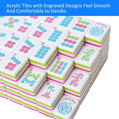 Engraved American Mahjong Tile Set(4 Layer), 166 Acrylic Mahjong Tiles with a Ca