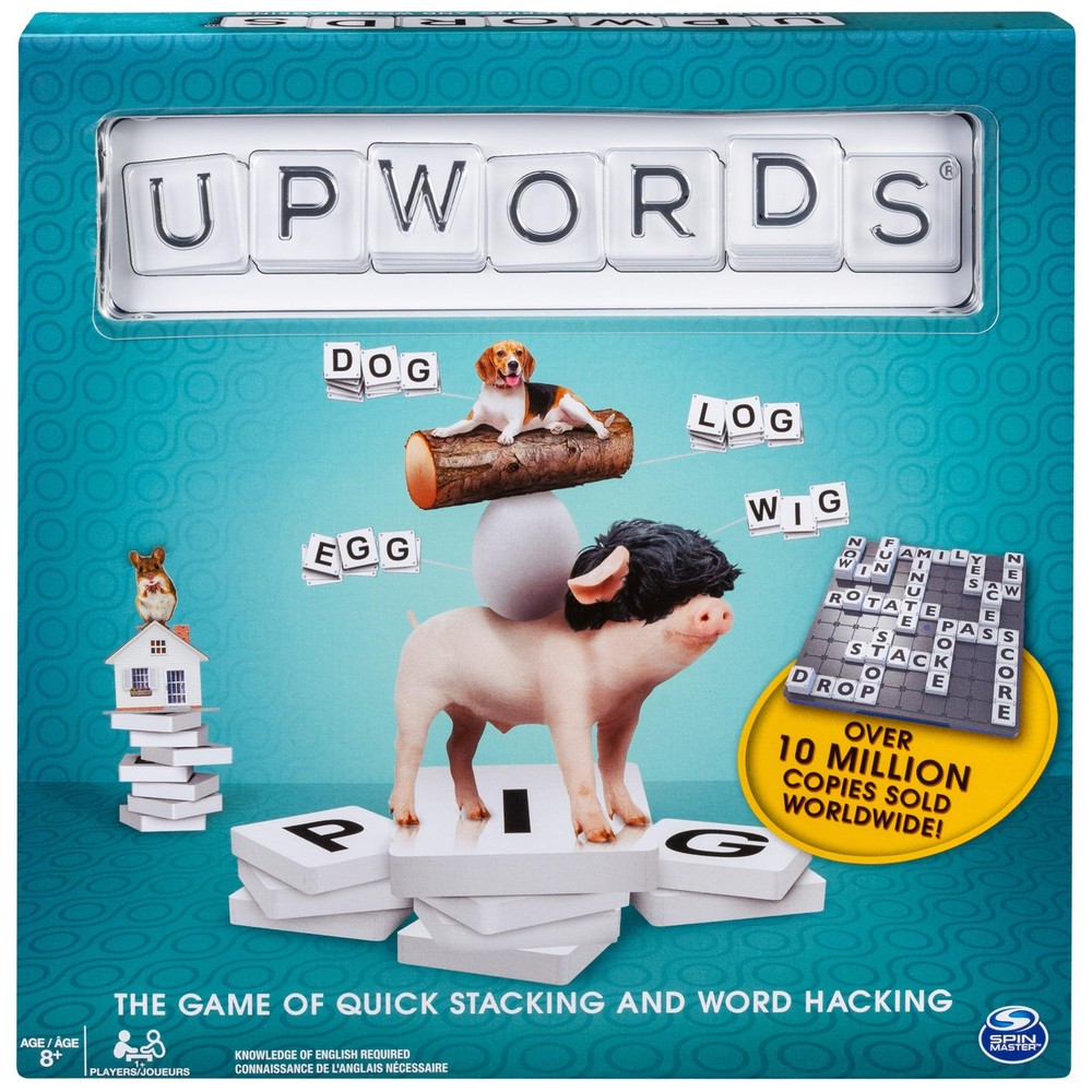 Spin Master Games, Upwords, Classic Word Game with Stackable Letter Tiles, Famil