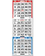 3 on Vertical Bingo Paper Game Cards- Pack of 500 Sheets- Red,White,Blue Border