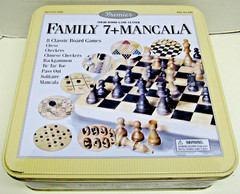 Family 7 + Mangala Solid Wood Family Games + Directions ~ In Metal Box (#2365)