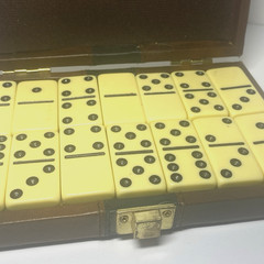 VTG Complete Set of 28 Double Six Dominos Tiles Faux Leather Case Travel Compact