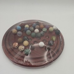 Miniature Marble Solitaire Game with Semi Precious Gemstones Minerals Wood Board
