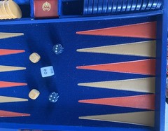 Vintage Wooden Backgammon Game Red, Blue, Gold Multicolored Complete Has All Pcs