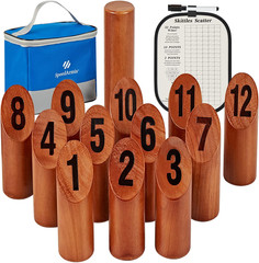 Wooden Throwing Game, 12 Numbered Block Toss Games Set with Scoreboard & Carryin