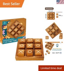 Rustic 5.5-Inch Wooden Tic Tac Toe – Family Game & Home Decor Centerpiece