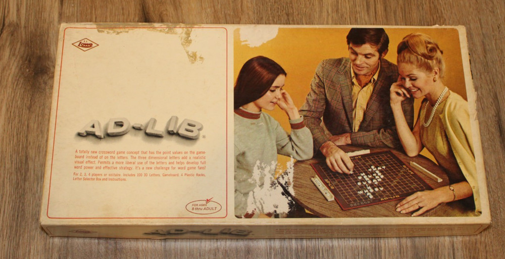 Vintage AD-LIB Crossword Board Game Ages 8 thru Adult by E.S. Lowe 1970