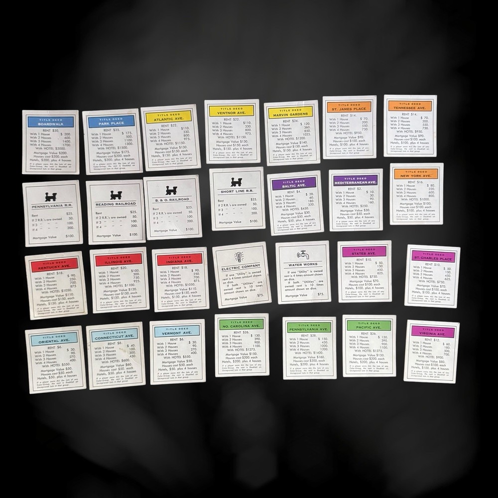 1961 Monopoly Game Replacement Cards Property Title Deeds Railroad Utilities VTG