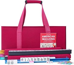 166 American Mahjong Tiles with Elegant Red Carrying Bag & Pushers