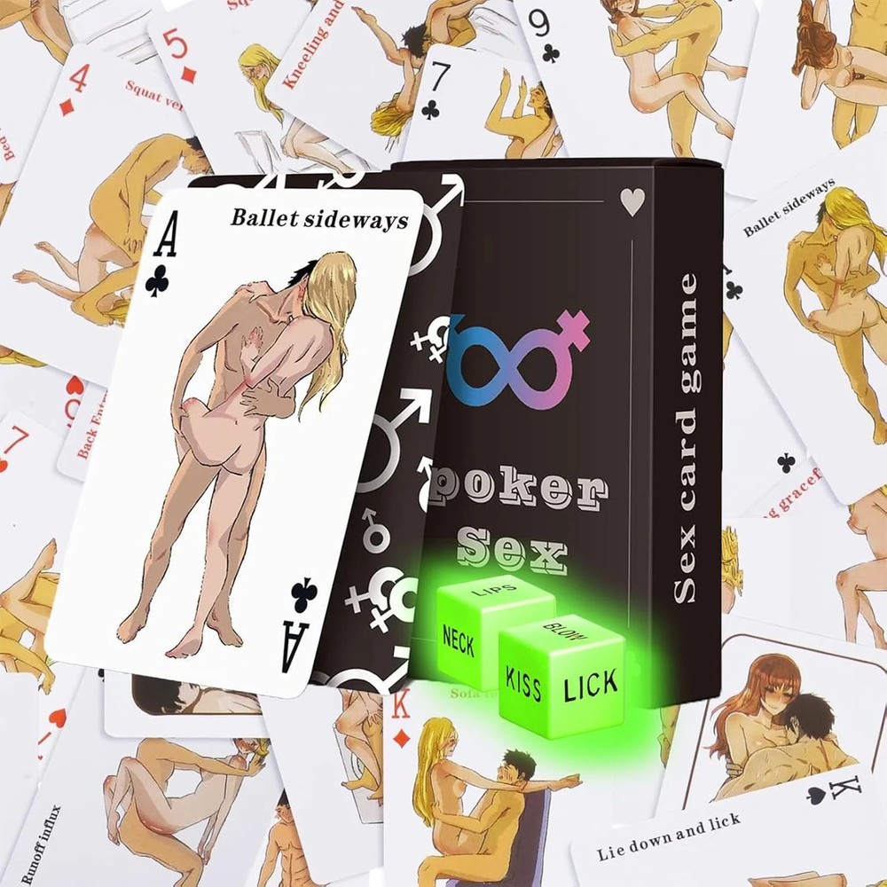 Sex Cards Sex Dice Set Couples Games – 54 Positions Cards Sex Game with 2 Glow S