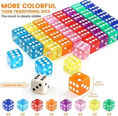 40 Pieces 16mm Dice Set 8 Colors 6 Sided Bulk Dice Board Games