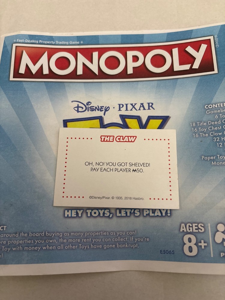 2018 Monopoly Toy Story You Got Shelved! Chance Claw Card Game