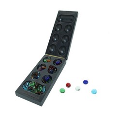 WE Games Folding Mancala – Solid Wood Board & Glass Stones