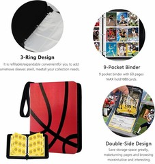 Trading Card Binder 1080 Pocket with Zipper, 13 x 10 x 1.7 inches, Basketball