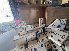 Vintage Double Six Dominoes Set of 28. Hand Made. Well Used. Wood 5.5×2.75x.75