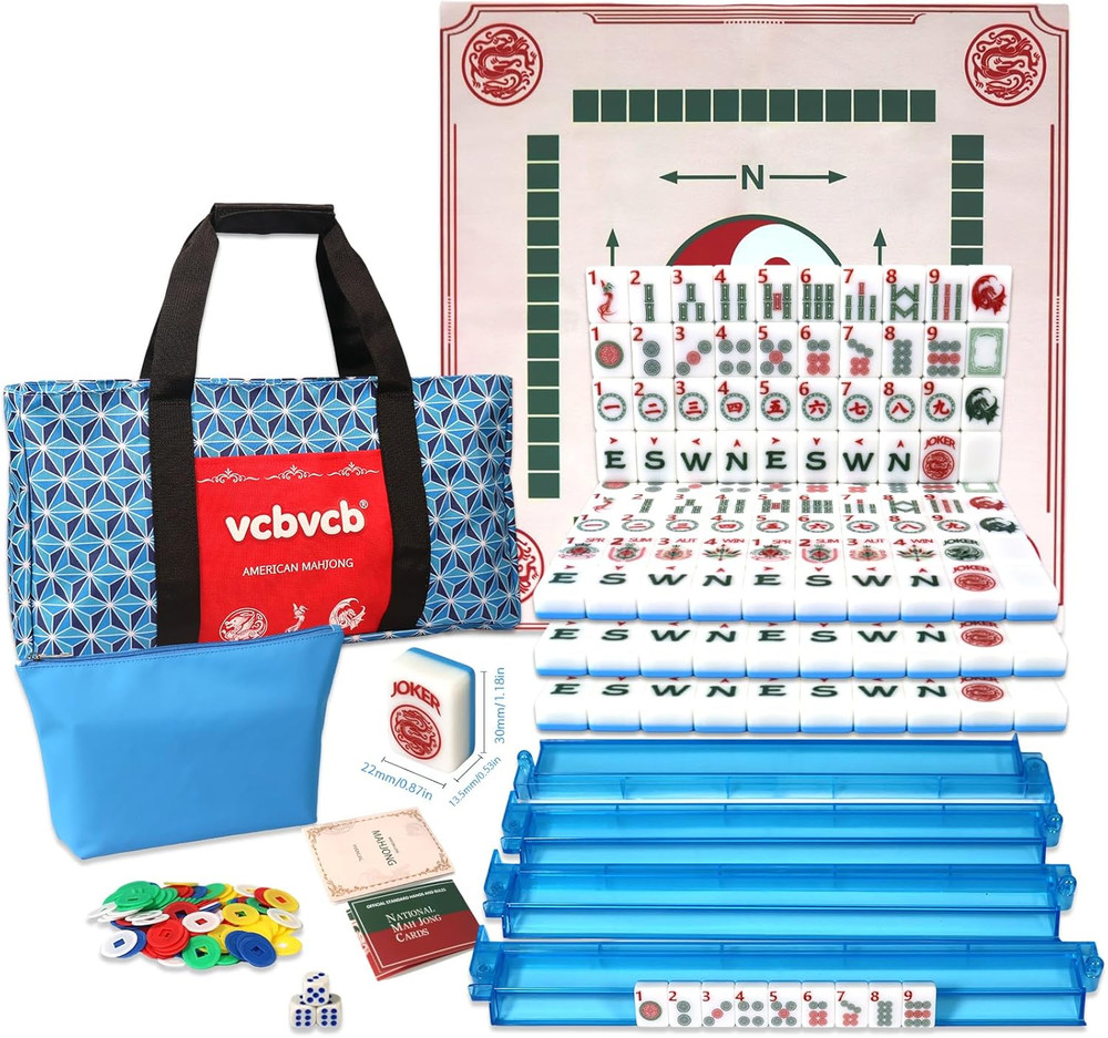 160 Pcs American Mahjong Tile Set | Elegant Vintage Luxury Style with Blue Back