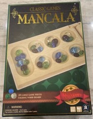 Classic Games Mancala Folding Wood Board Game 48 Multicolored Stones Premium