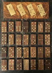 Walnut Wood & Brass Inlay Dominoes Set