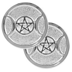 Altar Tile Silver Plated Round – 2 Pack – 3 Inches (Triple Moon Pentagram)