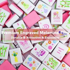 Portable Pink Mahjong Set – 160 Premium Melamine Tiles, Engraved, Compact & Trav