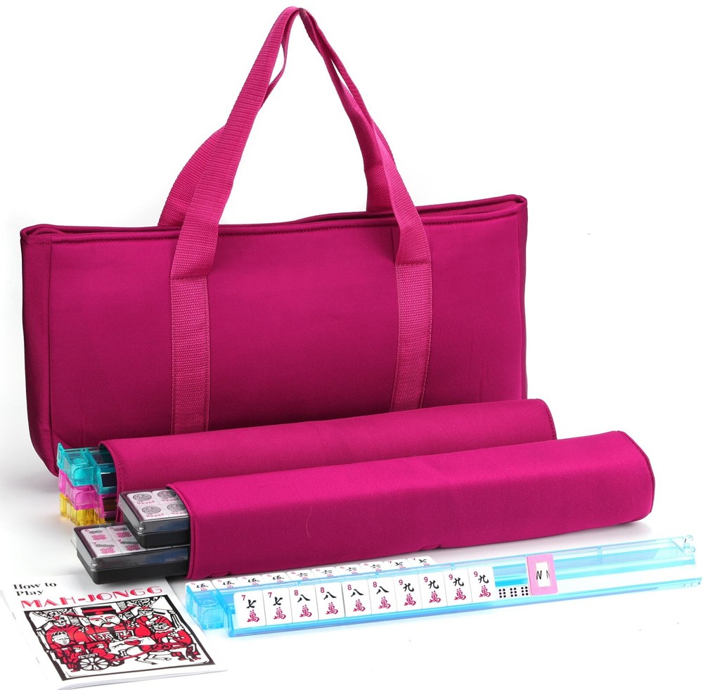 American Mahjong 166 Tiles Burgundy Bag 4 Color Pushers/Racks Western Mahjongg